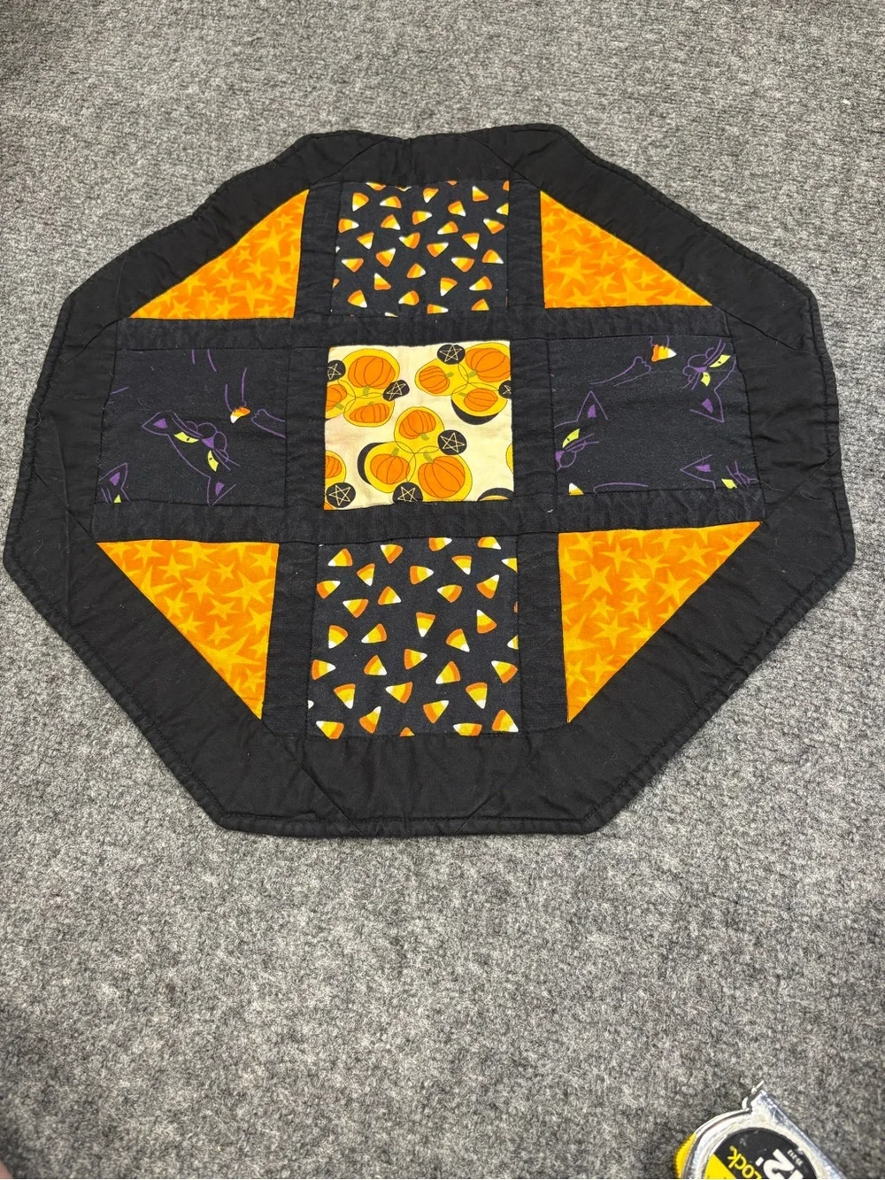 Octagonal Halloween Quilted Table Topper in Black and Orange